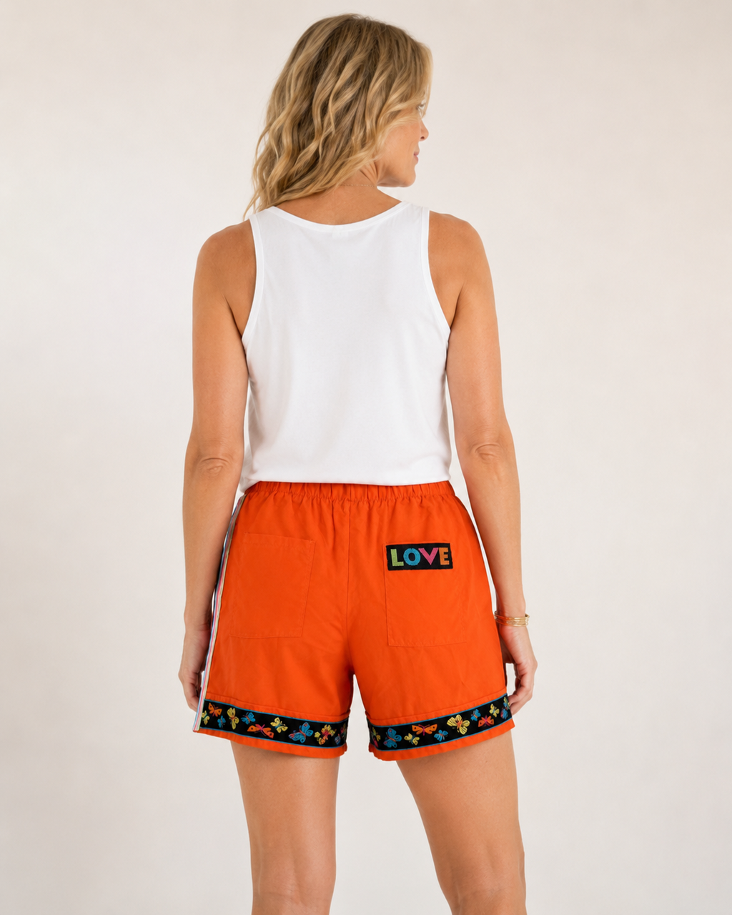 Hand-Embellished Butterfly Love Lounge Shorts by Trish - Size Medium