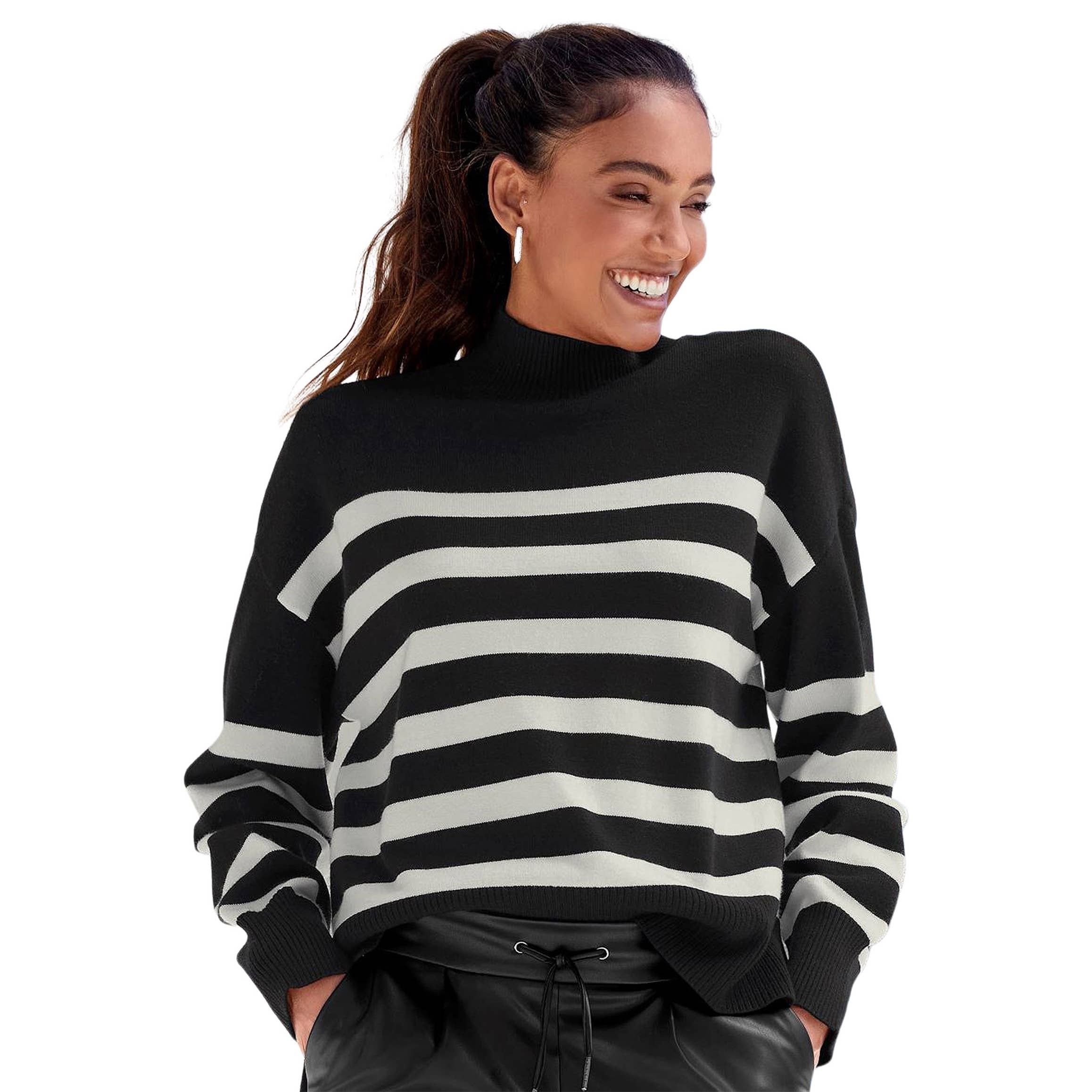 Women's Striped Turtleneck Sweater