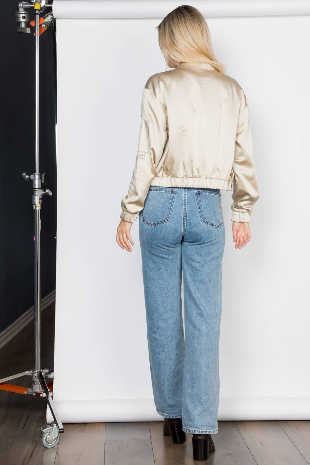 Satin Zip Up Bomber Jacket