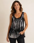 Hand-Embellished Black Sequin Pom Pom Party Tank by Trish - Size Large