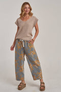 Golden Bloom Drawstring Mid Rise Jeans