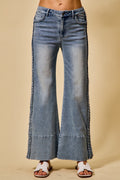 Wide Leg Flare Denim Jeans With Side Braids