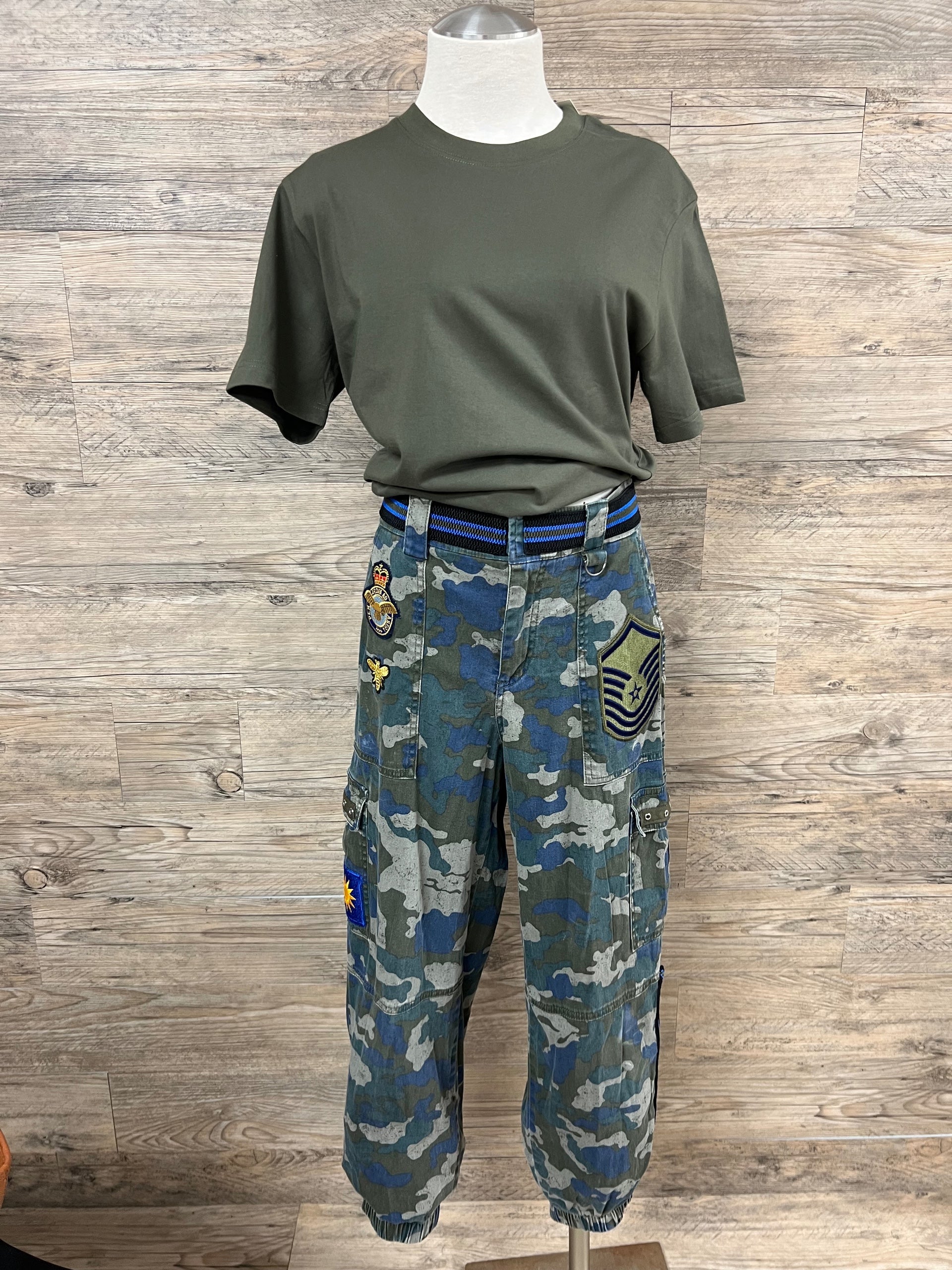 Queen Bee Military Camo Pants Embellished by Trish - Size Medium