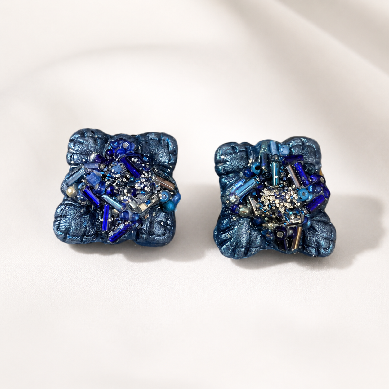 Handmade Sapphire Beaded Statement Earrings by D.K. Tlustos