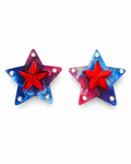 Handmade Americana Marbled Star Clip-On Earrings by D.K. Tlustos