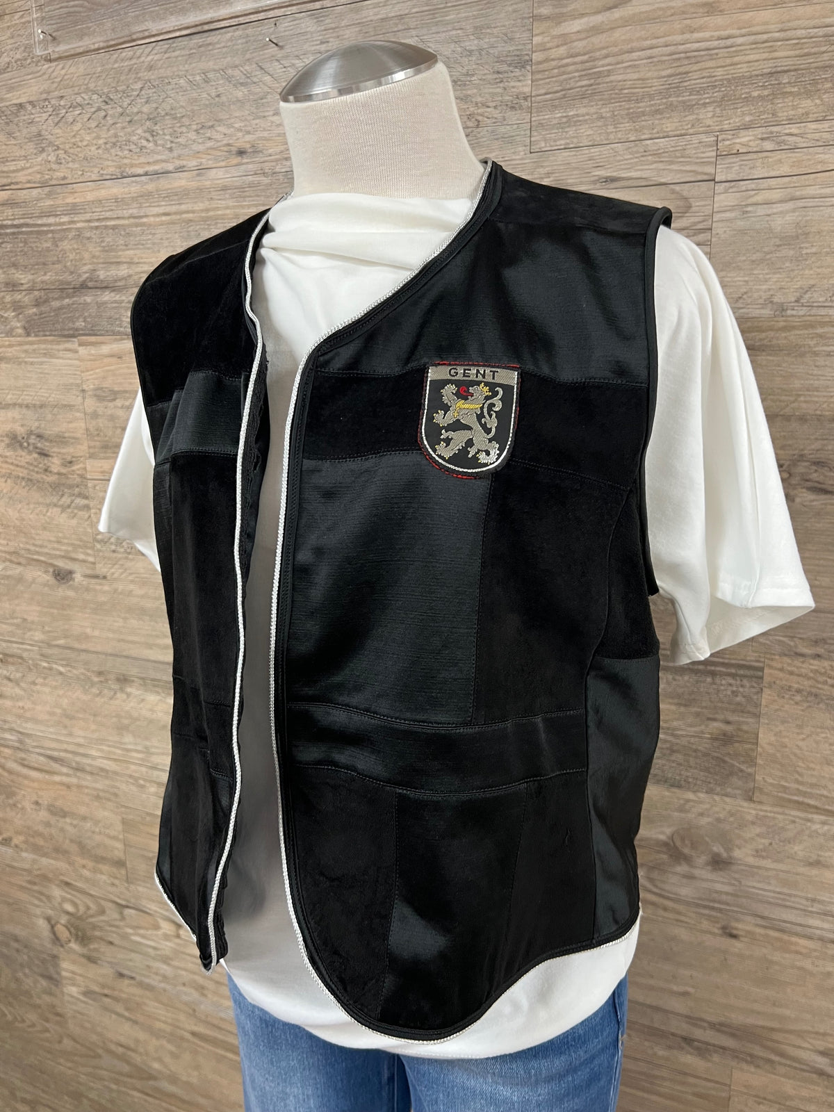 Black Block Suede Vest Embellished by Trish - Size Medium