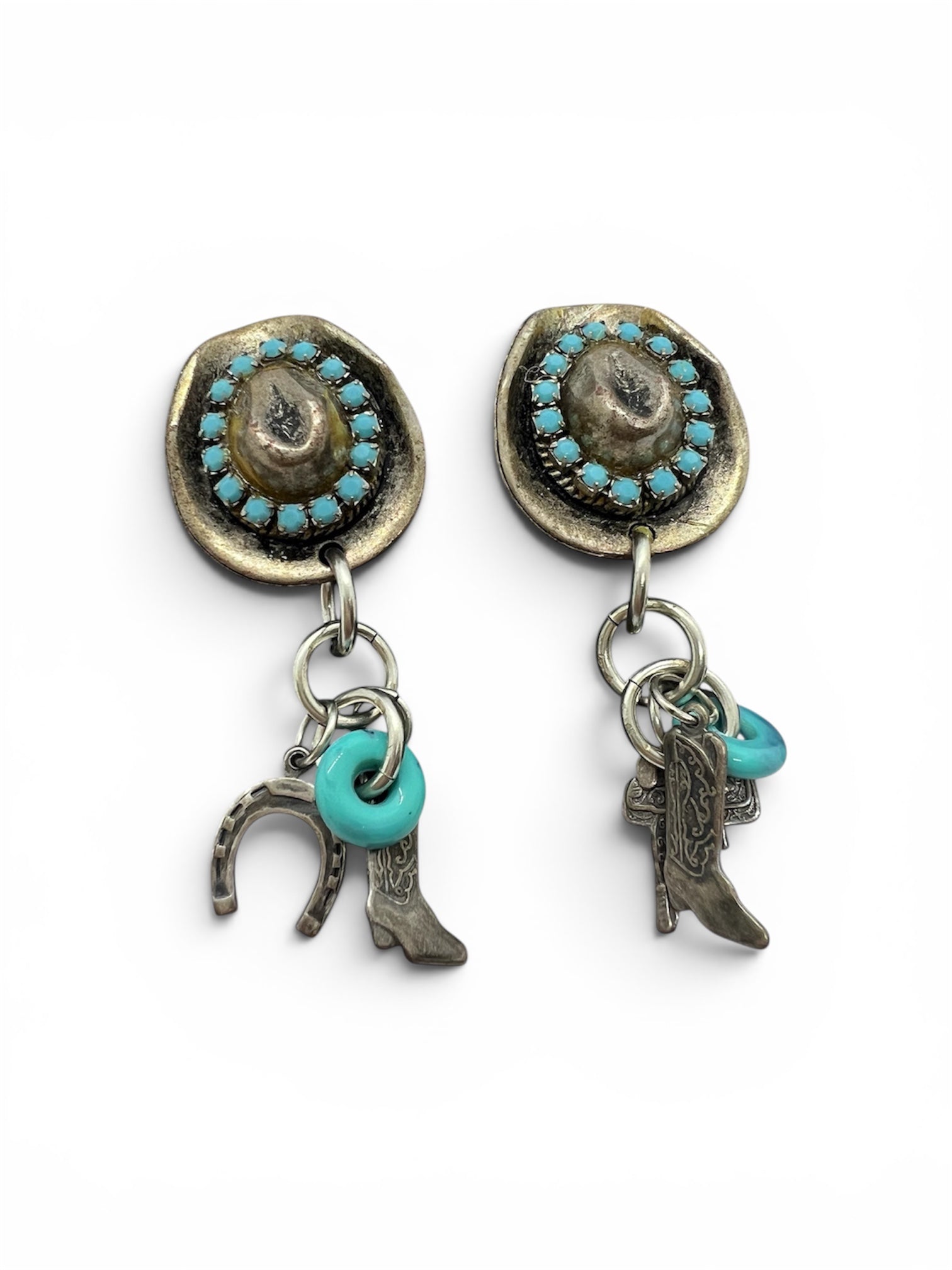 Handmade Western Turquoise Charm Clip-On Earrings by D.K. Tlustos