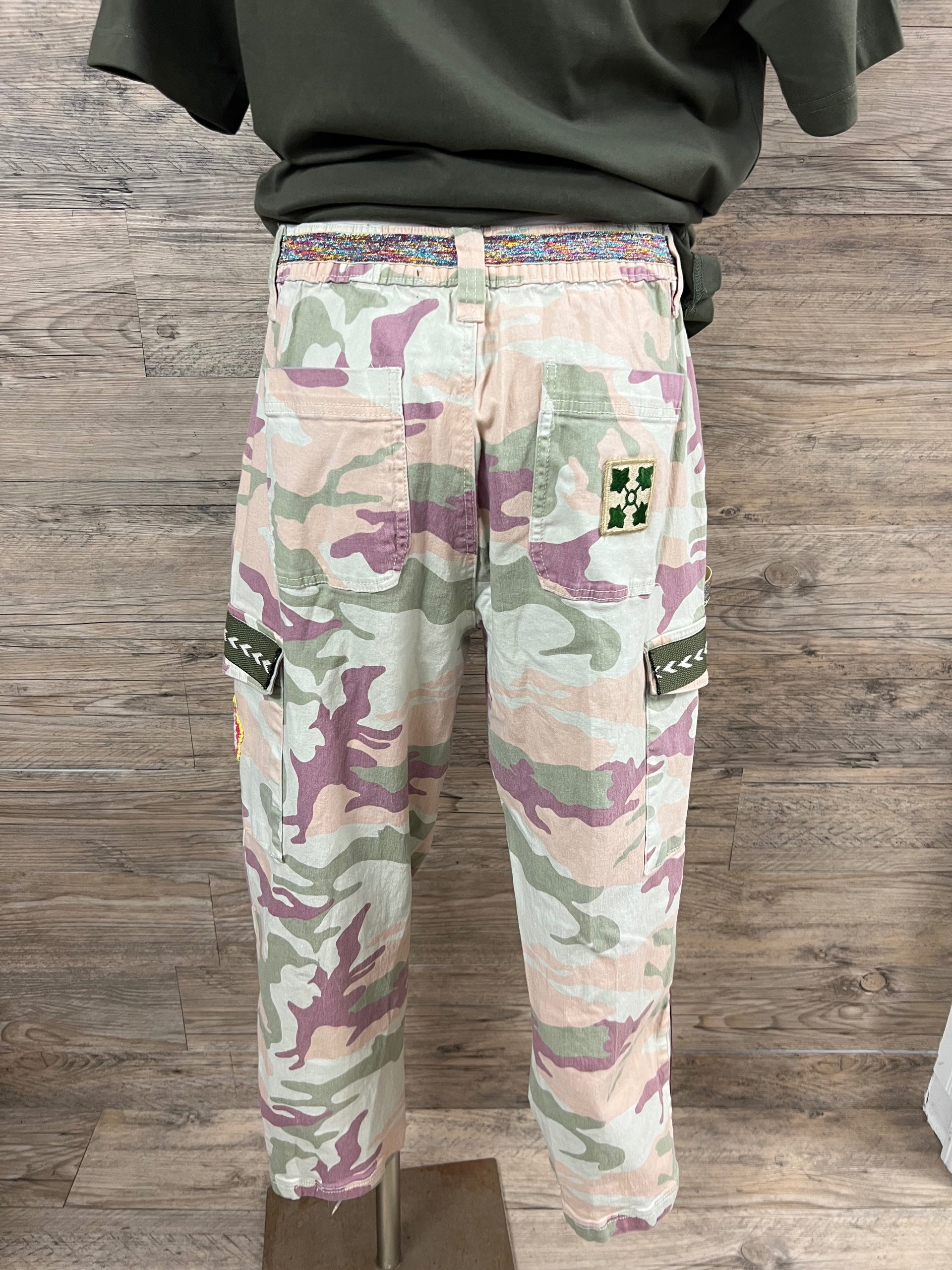 Raspberry Sherbet Camo Pants Embellished by Trish - Size L