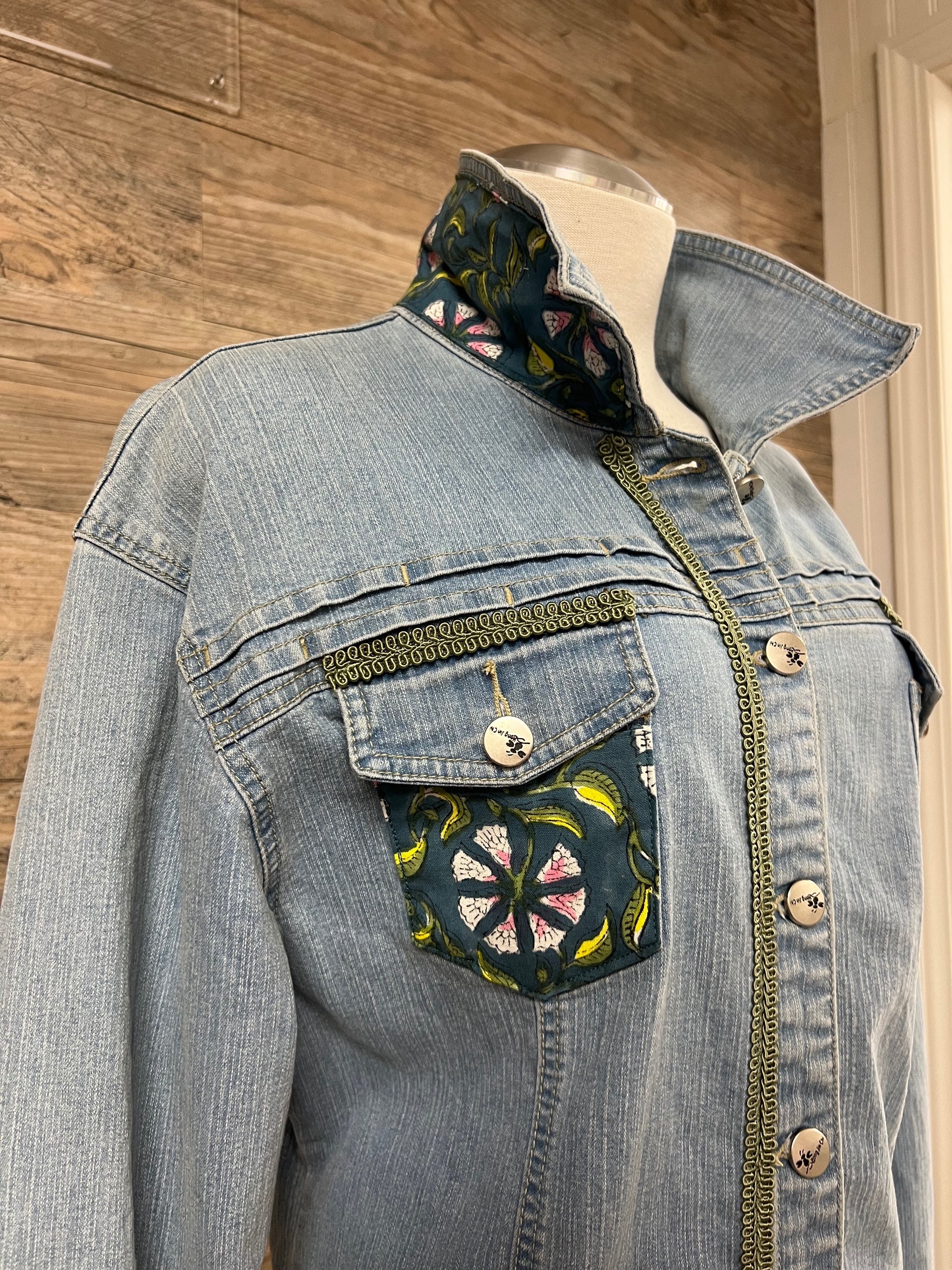 Garden Muse Denim Jacket Embellished by Trish - Size Large