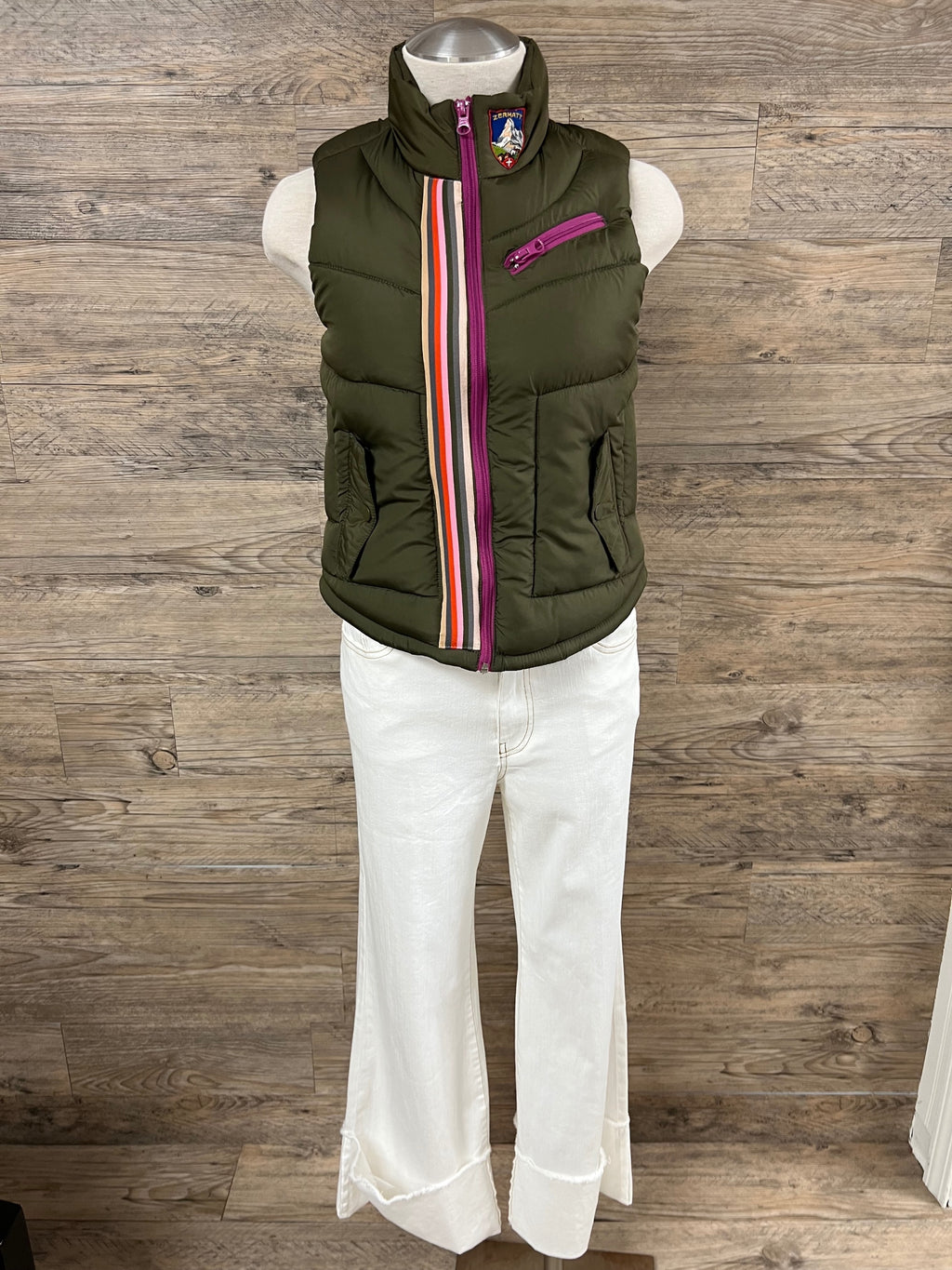 Hand-Embellished Alpine Chic Puffer Vest by Trish - Size Small