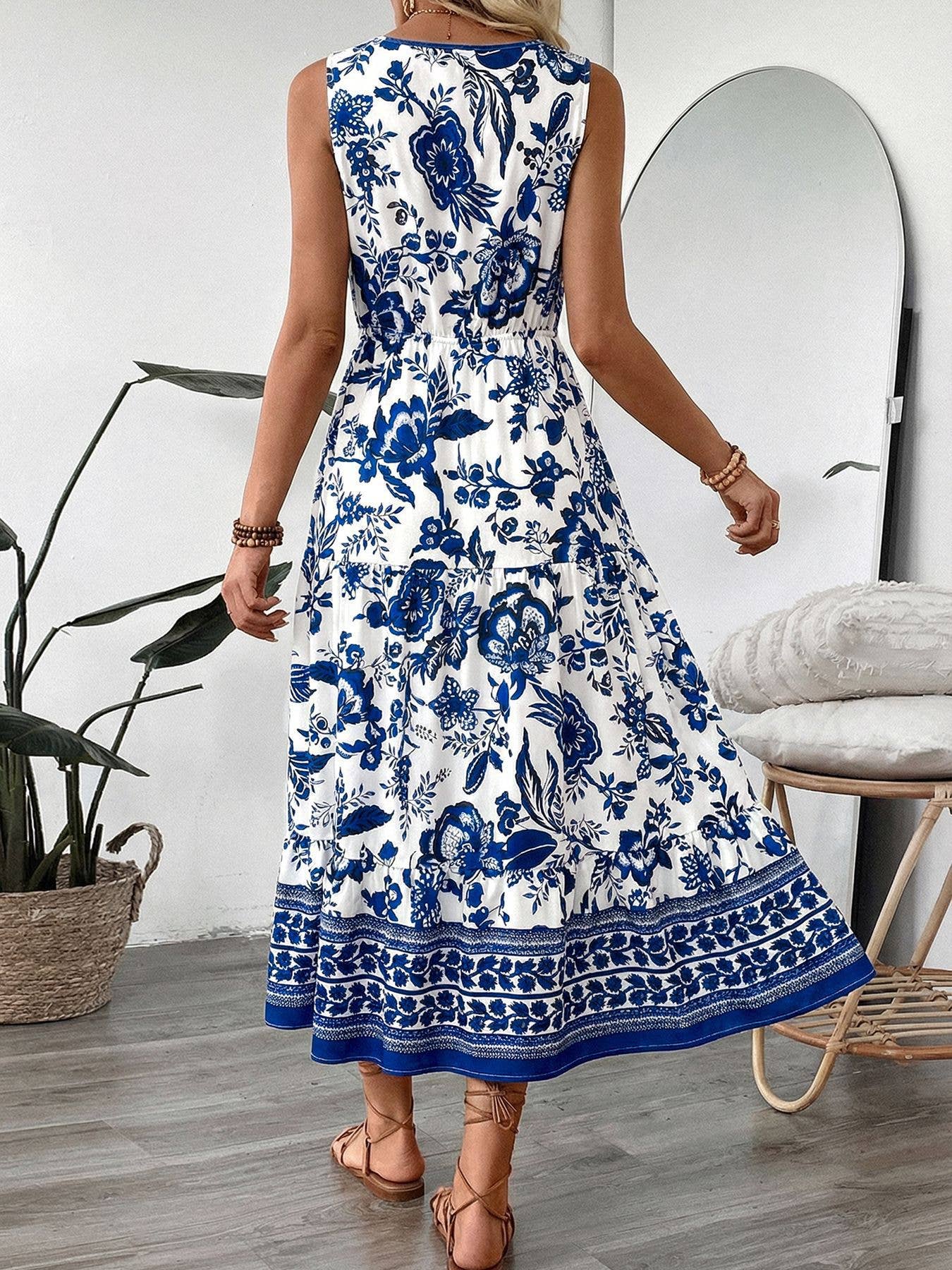 Blue & White Floral Maxi Dress