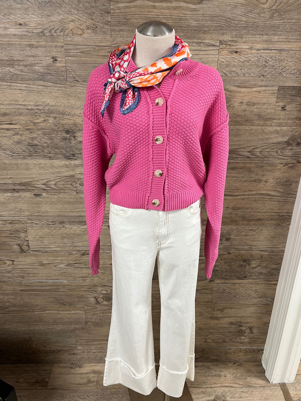 Fuchsia Textured Knit Cardigan