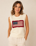 Hand-Embellished Red Bordered Flag Sweater Vest by Trish