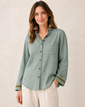 Hand-Embellished Sage Collar Blouse by Trish Size Small
