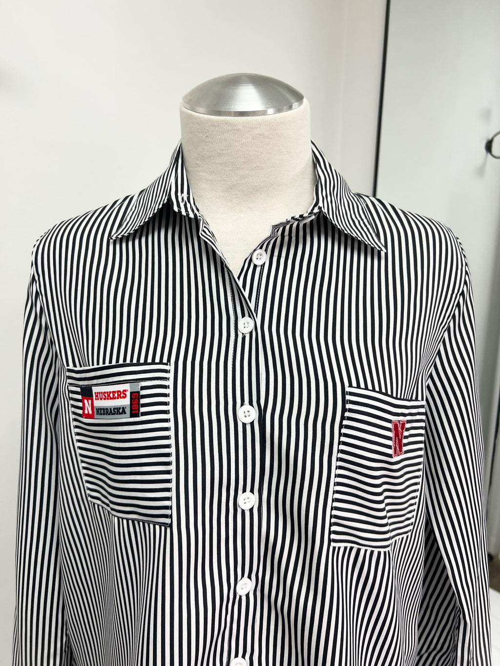 'Huskers' Black Striped Button-Down - Size Medium