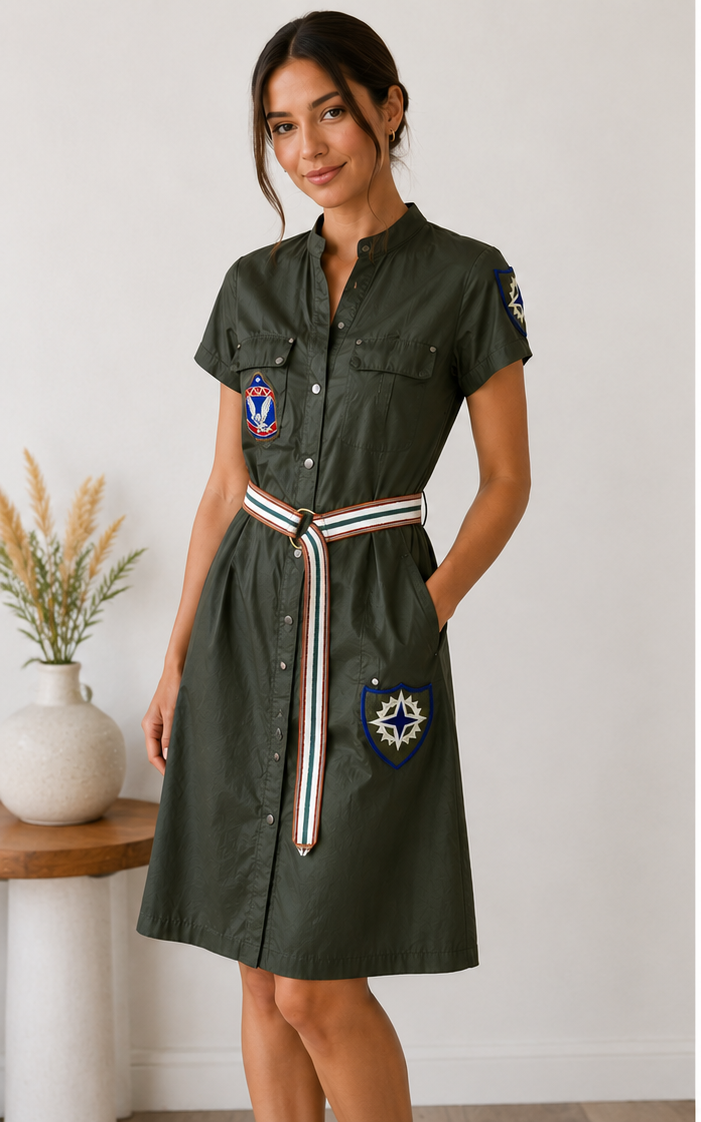 Hand-Embellished Military-Inspired Utility Dress by Trish - Size Small