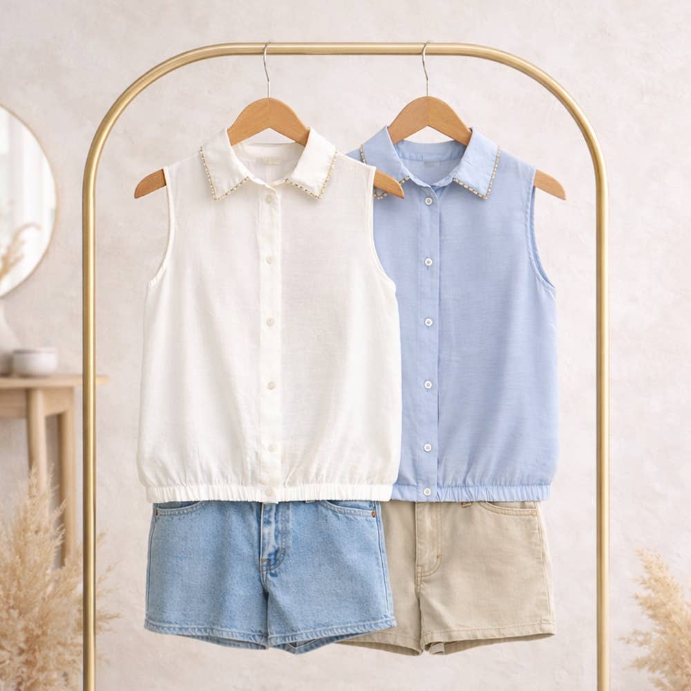 Chic Accent Collar Neck Button-Down Crop Top