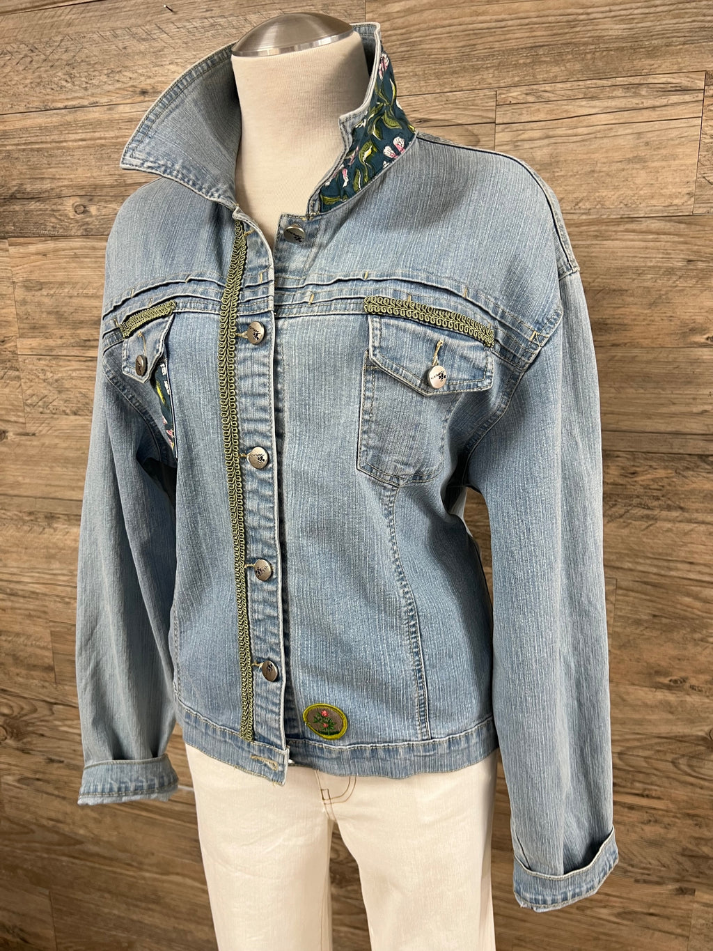 Garden Muse Denim Jacket Embellished by Trish - Size Large