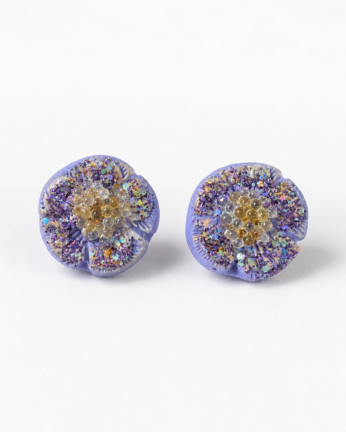Handmade Lavender Sparkle Floral Stud Earrings by D.K. Tlustos