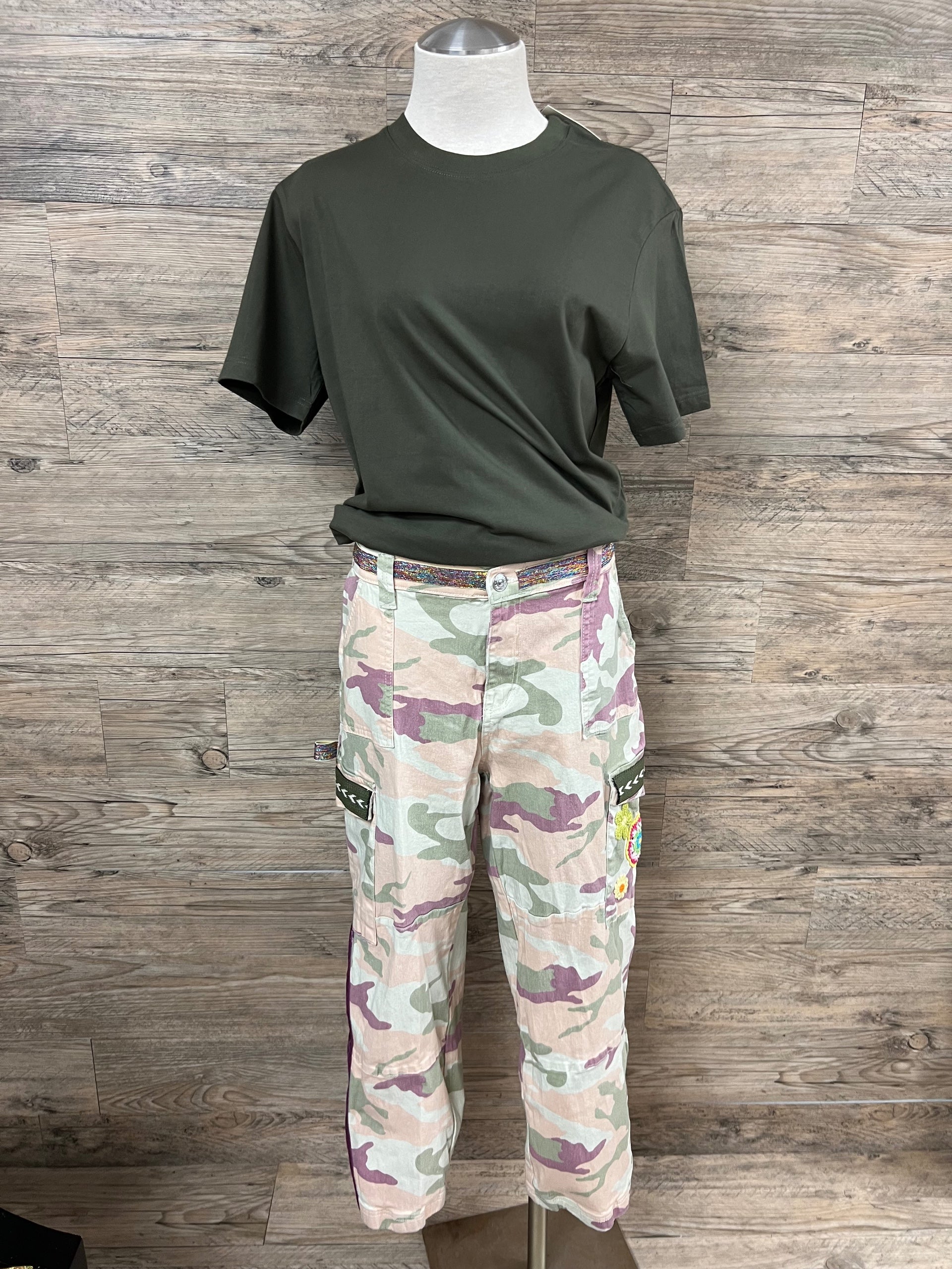 Raspberry Sherbet Camo Pants Embellished by Trish - Size L