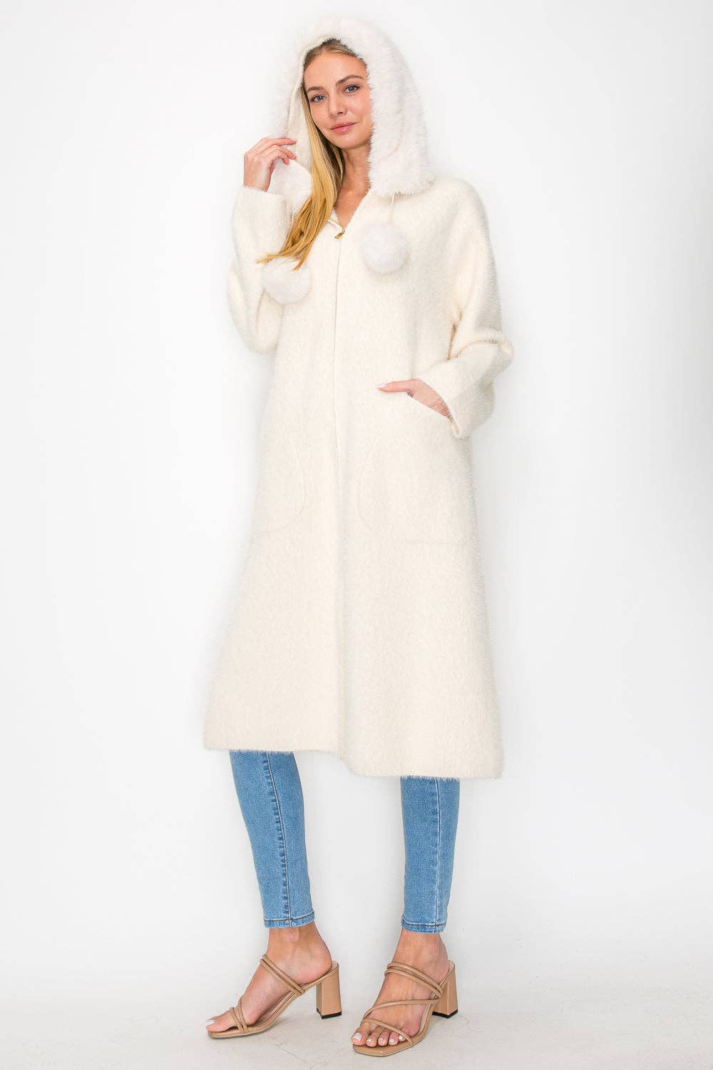 Suraya Faux Fur Pom Pom Coat