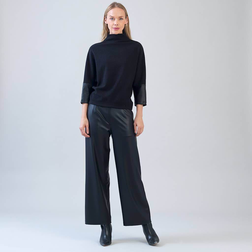 Clara Sunwoo Plush Ribbed - Liquid Leather Cuff Sweater Top