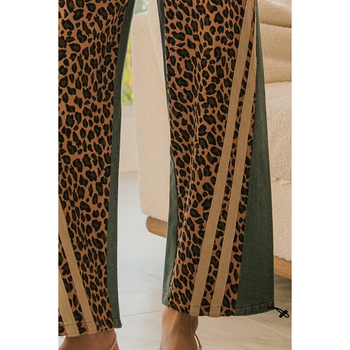 WASHED LEOPARD DENIM MIX AND MATCH JOGGER PANTS